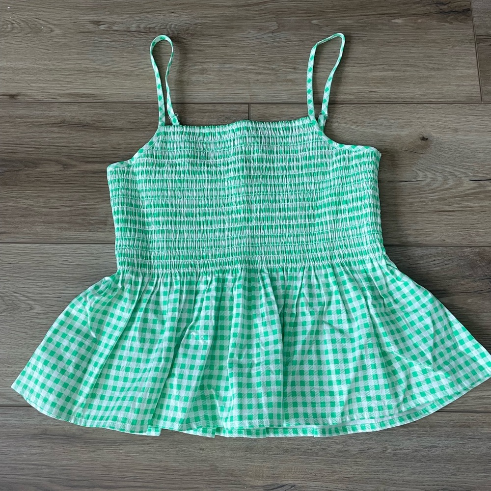 Green and white gingham tank top